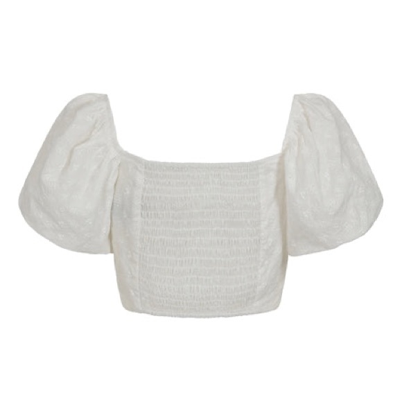 Collectif White Eyelet Bubble Sleeve Cottagecore Peasant Crop Top Blouse - Picture 2 of 4